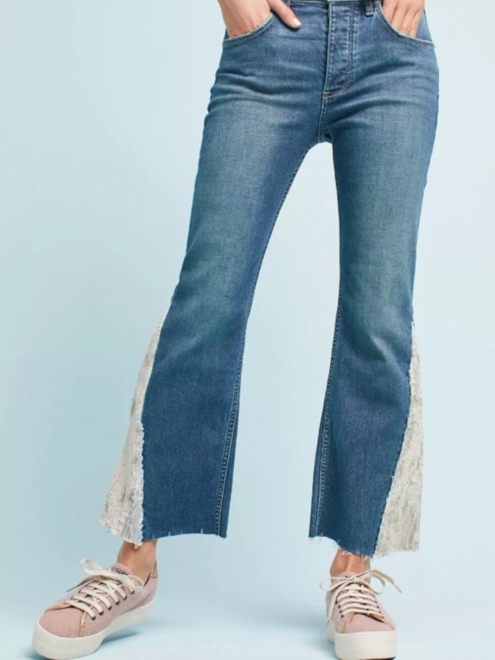 Women's Anthropologie Pilcro Flare Ankle Sequin Yoke Jeans Size 24 Medium Wash